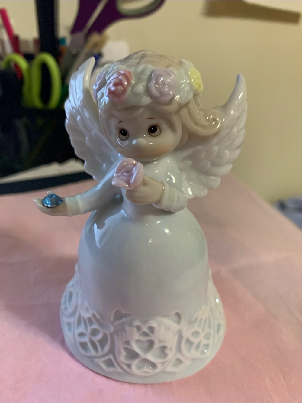 Porcelain Angel Figurine with Pastel Flowers